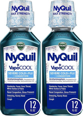 Vicks NyQuil Severe with VapoCOOL Nighttime Cough, Cold and Flu Relief Liquid, Berry, 12 Fl Oz (Pack of 2)
