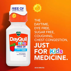 VICKS Kids DayQuil & NyQuil Cold & Cough Relief Liquid Co-Pack, Free of Artificial Dyes & Sugar, Multi-Symptom Relief of Cough, Sneezing, Runny Nose, Mucus, and Chest Congestion, for Ages 6+, 2x6oz
