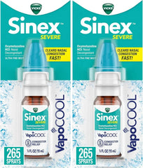 Vicks Sinex Severe Nasal Spray with VapoCOOL, Soothing Vapors,Decongestant Medicine,Relief from Stuffy Nose Due to Cold or Allergy & Nasal Congestion,Sinus Pressure Relief,265 Sprays (Pack of 2)