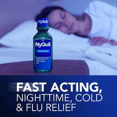 Vicks NyQuil Cold and Flu Relief Liquid Medicine, Powerful Multi-Symptom Nighttime Relief for Headache, Fever, Sore Throat, Minor Aches and Pains, Sneezing, Runny Nose, and Cough, 12 FL OZ