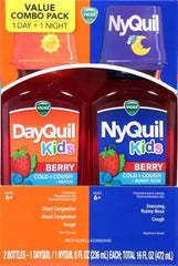 Vicks Kids Dayquil& Nyquil Berry Cold & Cough Medicine Co-Pack,Daytime & Nighttime Relief of Multiple Symptoms, Great-Tasting Berry Flavor, Free of-Alcohol &Acetaminophen,for Ages 6+, 8Oz (Pack of 12)