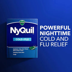 Vicks NyQuil Cold & Flu Relief Over-the-Counter Medicine, Powerful Multi-Symptom Nighttime Relief for Headache, Fever, Sore Throat, Minor Aches and Pains, Sneezing, Runny Nose, and Cough, 16 Liquicaps