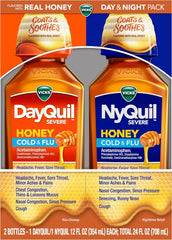 Vicks DayQuil and NyQuil Severe Cold & Flu, Honey, Liquid Over-the-Counter Medicine, 2x12 Oz
