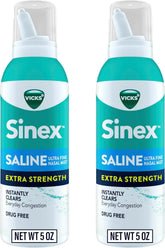 VICKS Sinex Saline Extra Strength Nasal Spray, 3X Concentrated* Drug Free Ultra Fine Mist, Instantly Clears Mucus, Ultra Concentrated to Clear Congestion Fast, Safe For Daily Use, 5 OZ x 2