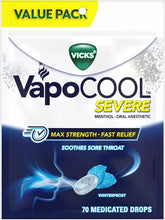 Vicks VapoCool Severe Medicated Sore Throat Drops, Max Strength Menthol, Soothes Sore Throat Pain, Winterfrost Flavor, 70 Count (Pack of 9)