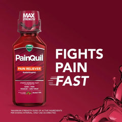 Vicks PainQuil Pain Relief Acetaminophen 1000mg Max Strength‡ Adult Pain Reliever Liquid 12oz, Backache Headache Relief, 1 Daytime Pain Reliever