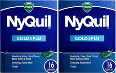 Vicks Nyquil Cold and Flu Nighttime Relief Liquid Capsules, 16 Count (Pack of 2)