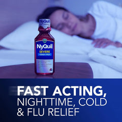 Vicks NyQuil SEVERE Cold & Flu Liquid Twin Pack, Nighttime Relief Medicine for Headache, Fever, Sore Throat, Minor Aches & Pains, Nasal Congestion, Sneezing, Runny Nose, Cough, Berry Flavor, 2x12 OZ