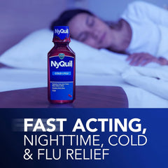 Vicks NyQuil Cherry Cold and Flu Relief Liquid Medicine, Nighttime Relief for Headache, Fever, Sore Throat, Minor Aches and Pains, Sneezing, Runny Nose, and Cough, Cherry Flavored, 12 FL OZ