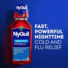 Vicks NyQuil, Nighttime Relief of Cough, Cold & Flu Relief, Sore Throat, Fever, & Congestion Relief, Cherry Flavor, Twin Pack, 12 FL OZ (Pack of 2)