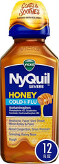 Vicks NyQuil Severe Honey Cold and Flu Medicine, Maximum Strength, Relieves Cough, Sore Throat, Fever, Congestion, 12 Oz