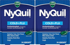 Vicks NyQuil Cold and Flu Relief Liquid Medicine, Powerful Multi-Symptom Nighttime Relief for Headache, Fever, Sore Throat, Minor Aches and Pains, Sneezing, Runny Nose, and Cough, 24 Liquicaps