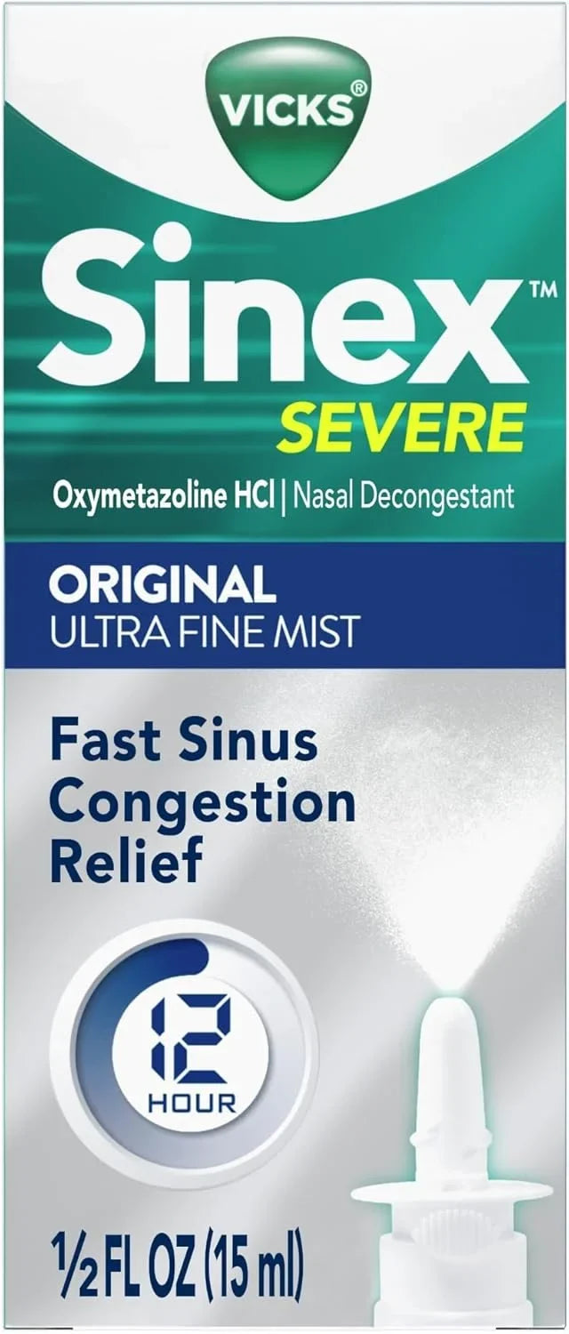 Vicks Sinex SEVERE Nasal Spray, Original Ultra Fine Mist, Decongestant Medicine, Relief from Stuffy Nose due to Cold or Allergy, & Nasal Congestion, Sinus Pressure Relief, 265 Sprays