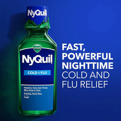 Vicks NyQuil Cold and Flu Relief Liquid Medicine, Powerful Multi-Symptom Nighttime Relief for Headache, Fever, Sore Throat, Minor Aches and Pains, Sneezing, Runny Nose, and Cough, 8 FL OZ
