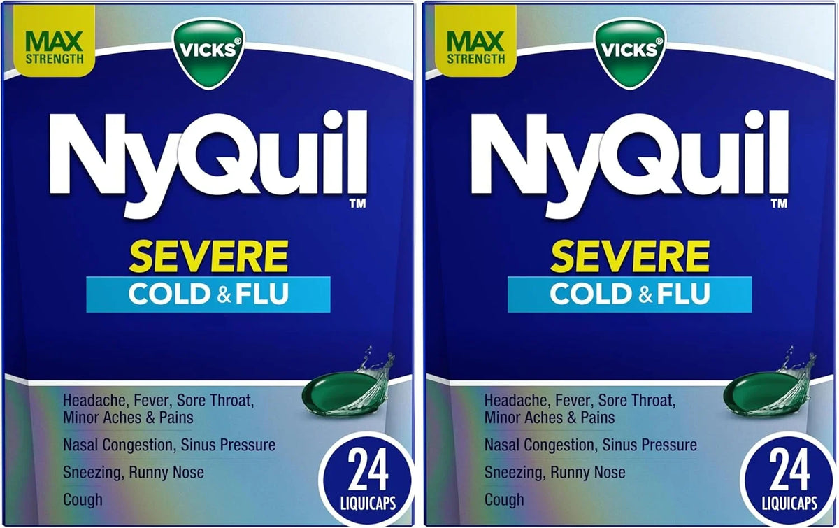 Vicks NyQuil Severe Cold, Flu, & Congestion Medicine, 24 Liquicaps, Maximum Strength, 24Count (Pack of 2)