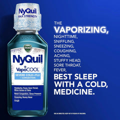 Vicks DayQuil and NyQuil VapoCOOL SEVERE Combo Cold & Flu + Congestion Medicine, Max Strength Relief For Fever, Sore Throat, Nasal Congestion, Sneezing, Cough, 2 x 12 oz Bottles, 1 NyQuil, 1 DayQuil