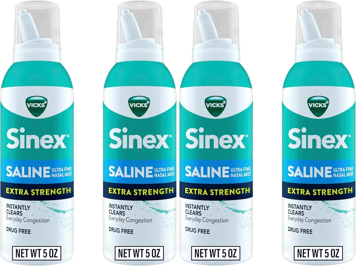 VICKS Sinex Saline Extra Strength Nasal Spray,3X Concentrated* Drug Free Ultra Fine Mist,Instantly Clears Mucus,Ultra Concentrated to Clear Congestion Fast, Safe For Daily Use 5 OZ,2 Count (Pack of 2)