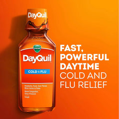 Vicks DayQuil and NyQuil Cherry Cold and Flu Relief Cherry-Flavored Liquid Medicine, Cherry Flavored, Combo Pack, 2 x 12 FL OZ Bottles