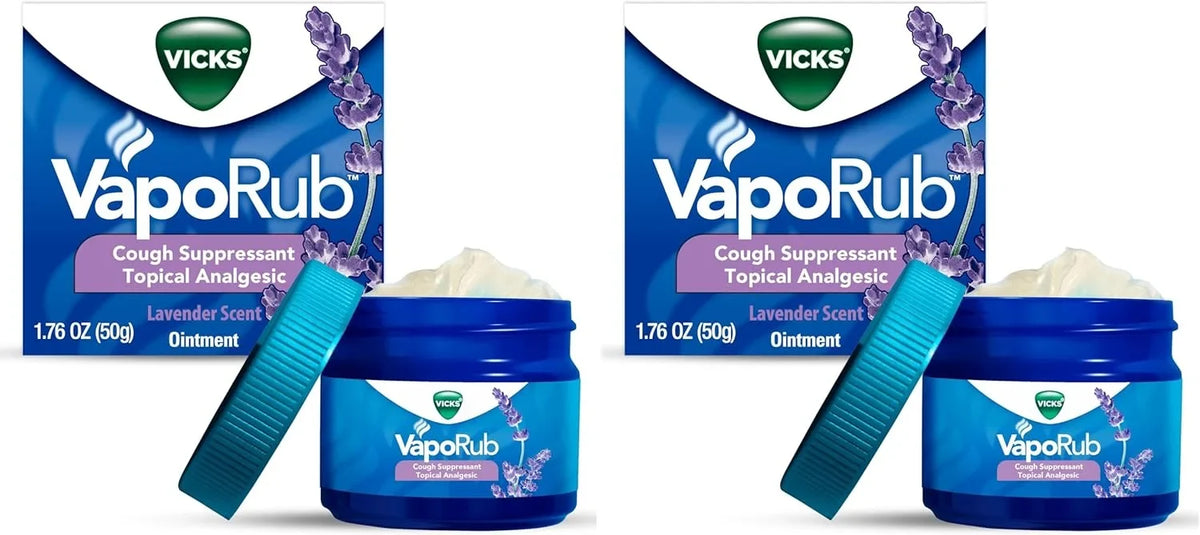 Vicks VapoRub, Lavender Scent, Cough Suppressant, Topical Chest Rub & Analgesic Ointment, Medicated Vapors, Relief from Cough Due to Cold, Aches & Pains, 1.76oz (Pack of 2)
