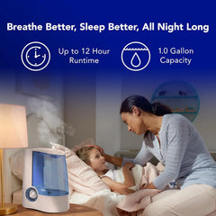 Vicks Warm Mist Humidifier Filter-Free 1-Gal Tank, Auto Shut-Off, Night Light, VapoPad and VapoSteam Compatible